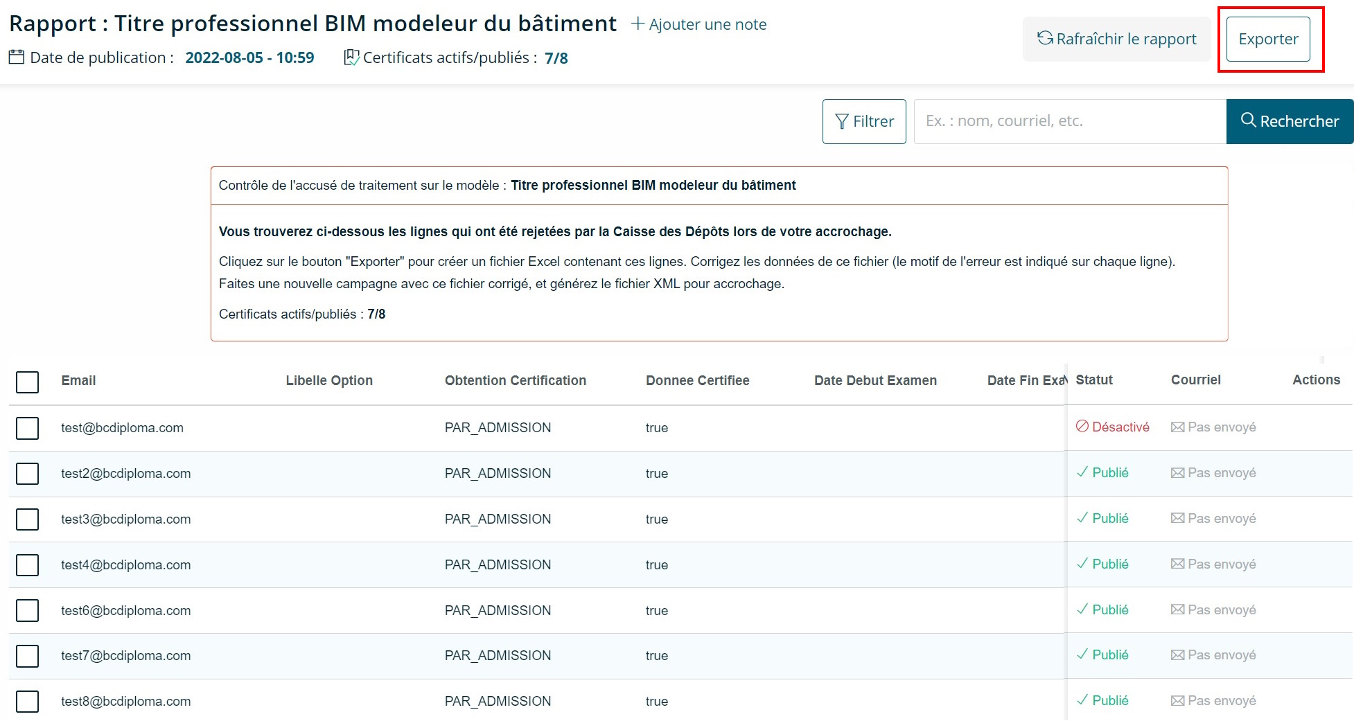 Cliquez sur le bouton Exporter