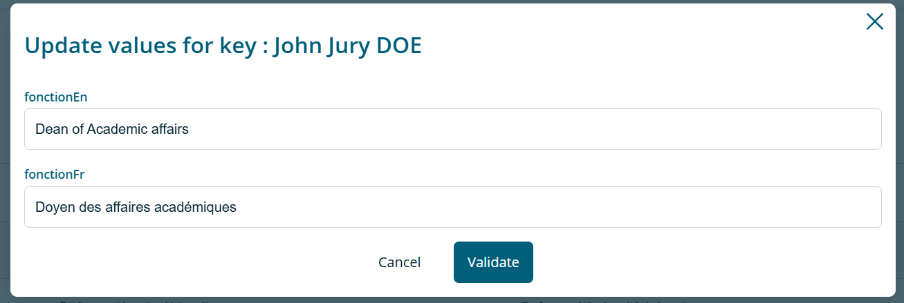 Edit form for an existing value
