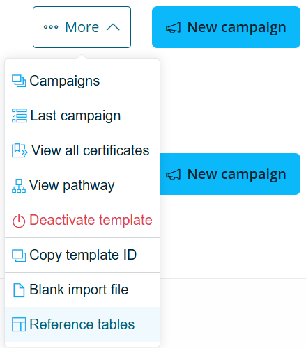 More dropdown menu with the Reference tables entry