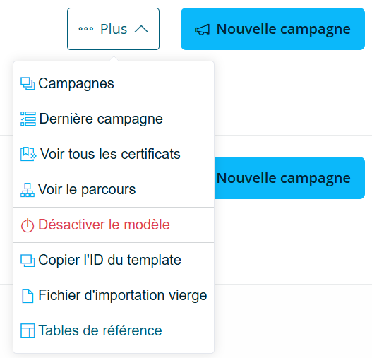 Menu déroulant "Plus" avec l'entrée "Tables de référence"