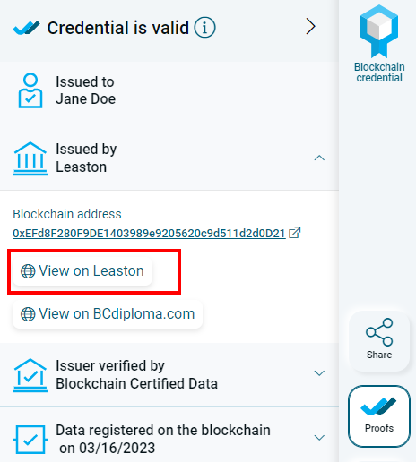 Example of a link in the proof of a certificate